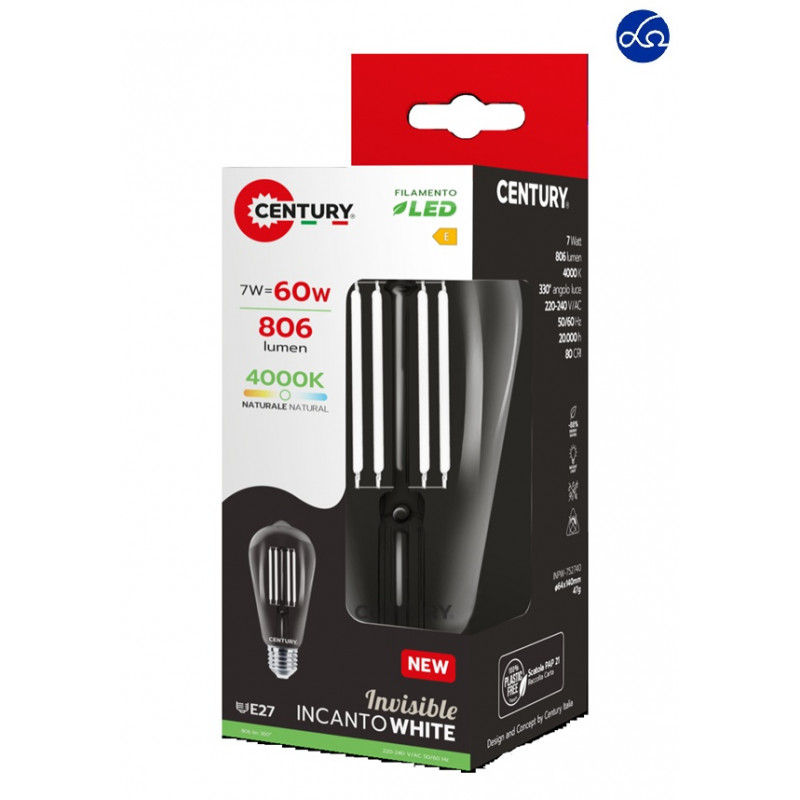 Lampada led Edison incanto WHITE Century 7,5W 806 Lumen