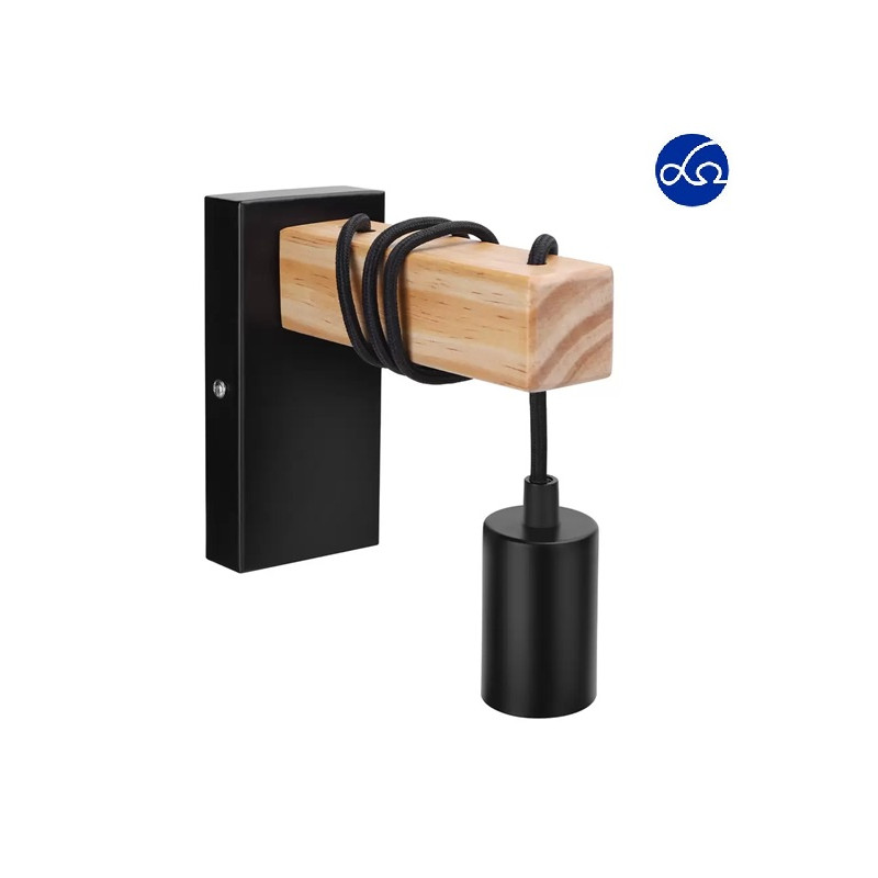 APPLIQUE DI PARETE IN METALLO CON BRACCIO IN LEGNO E27 L.15CM