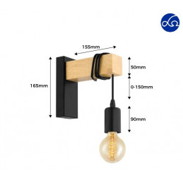 APPLIQUE DI PARETE IN METALLO CON BRACCIO IN LEGNO E27 L.15CM